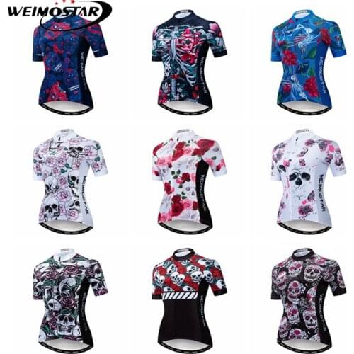 Weimostar Cycling Jersey Women Summer Short Sleeve Skull Full Zipper Bike Shirt Outdoor Sport Breathable Maillot Ciclismo