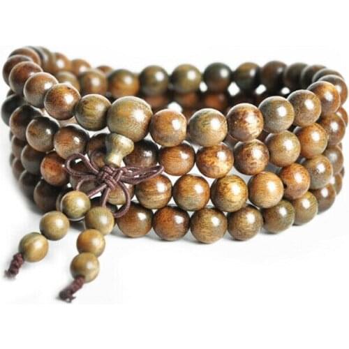 Tibetan Buddhism 108 Good Green sandalwood Prayer Bead Mala Necklace