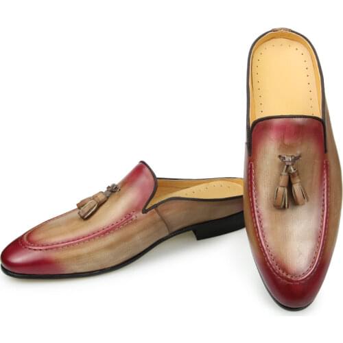 Summer Mens Luxury Breathable Half Drag Casual Slippers Fashion New Loafers Genuine Leather Fringe Slip-On Mixed Colors Shoes