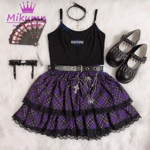 Japanese Harajuku Girls Fashion Punk Plaid High Waist Pleated Skirt Gothic Lolita Cake Mini Skirt Y2K Women Kawaii Short Skirts