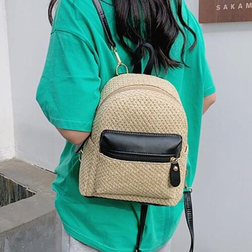 Women Straw Shoulder Bag Backpack Summer Female Backpacks 2021 New Lady Weave Crossbody Bag Casual Ladies Wicker Bags Back Pack