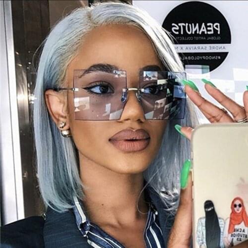 2020 Fashion Big Rimless Sunglasses Women Vintage Trendy Luxury Brand Designer Ladies Sunglass Oversized Tinted Eyewear