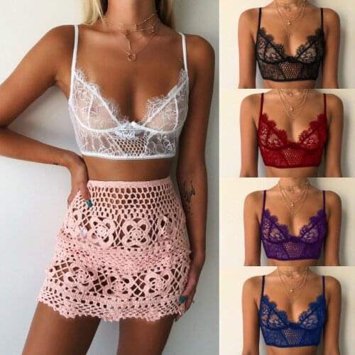 2021 Women Lingerie Bras Sexy Ladies Lace Sheer Spaghetti Strap V-Neck Underwear Breathable See-Through Transparent Clothing