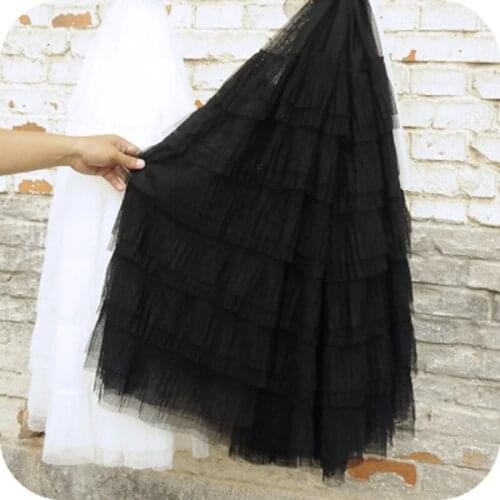100*70cm Ruffled Tulle Lace Cake Skirt Pleated Mesh Fabric For Wedding Dress Fluffy Tutu Skirt Diy Sewing Lace Trim Material