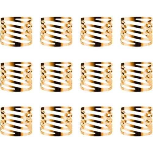T5EF 12 Pcs Round Hollow Out Metal Napkin Serviette Holder Napkin Rings Set Round