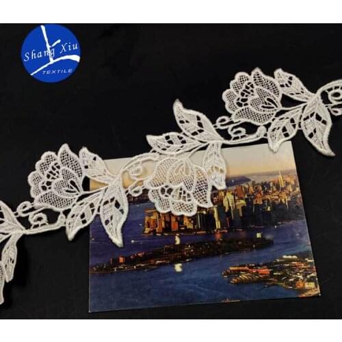 14Yards White Crochet Polyester Flowers Embroidered Lace Trim Ribbon African Style Decorative Embroidery Applique