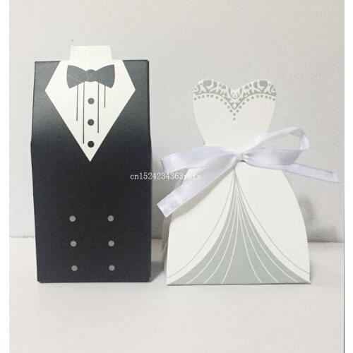 3000pcs=1500pair Candy Box Bride & Groom Dress Boxes with Ribbons Party Wedding Favors Home Decoration