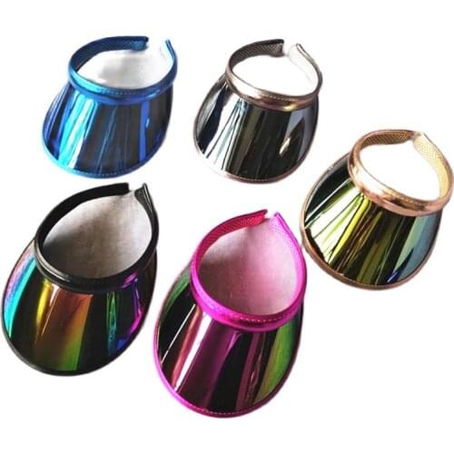 5pcs/lot Summer Spring Womens Shiny Beach Hats Men Plastic PVC UV Protection Topless Sun Virsor Caps Gorros For Cycling And Rid