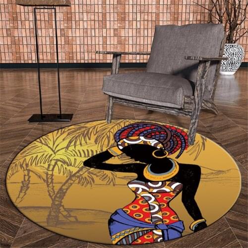 African Woman Round Carpet Floor Mat Home Ethnic decoration Coffee Table Rug Bedroom Bedside Mat Flannel Sponge Bathroom Mat