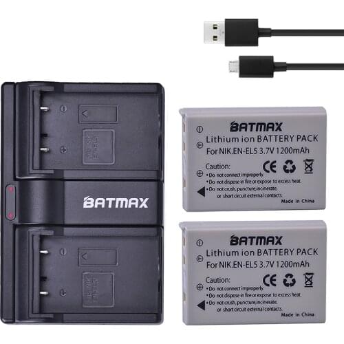 Batmax 2Pcs EN-EL5 EN EL5 EL5 Li-ion Rechargeable Battery +Dual USB Charger for Nikon Camera Coolpix P80 P90 P100 P500 P510 P520