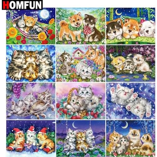 HOMFUN Diamond Painting Cross Stitch "Animal cats and dogs" 5D DIY Diamond Embroidery Full Square/round Rhinestone Of Picture