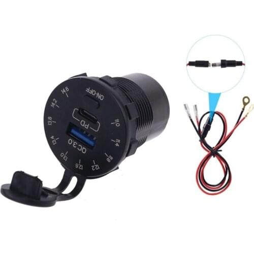 2021 New 12V Quick Charge QC3.0 USB 18W Type C PD Car Charger with LED Voltmeter Switch