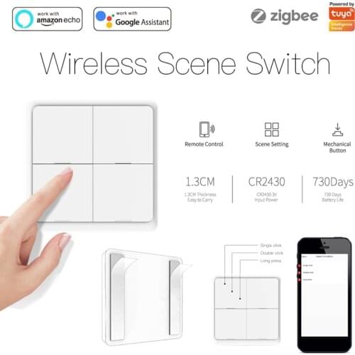 Tuya 4 Gang Wireless Smart Switch ZigBee 12 Scene Push Button Controller Battery Powered Automation Scenario For Google Home App