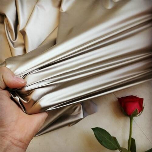 Champagne Gold Pale Gold Matte Pleather Faux Leather Stretch Vinyl Polyester Lycra Spandex Medium Weight Apparel Craft Fabric