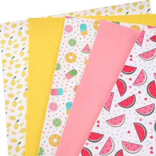 David accessories 5pcs/set 20*33cm Fruit Leather Set Watermelon Lemon Faux Synthetic Leather Fabric DIY Bow Bag Craft,1Yc7257