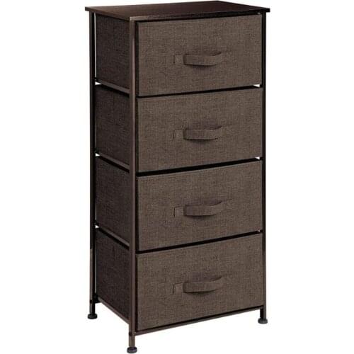Wood Top 4 Pull Woven Storage Rolling Cart Organizer Storage Cabinet for Home 4 Drawer Cabinet