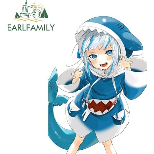 EARLFAMILY 13cm x 9.2cm for Gawr Gura Funny Car Stickers JDM Accessories DIY Custom Printing Decal Suitable for Fold GTR EVO SX