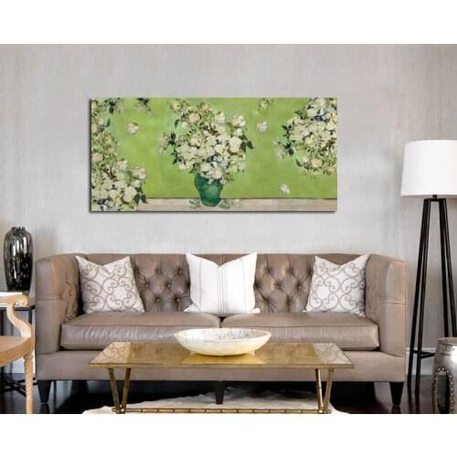 Canvas Wall Art White Wild Rose Flowers by Vincent Van Gogh Reproduction Painting Print Wall Picture for Living Room Home Decor