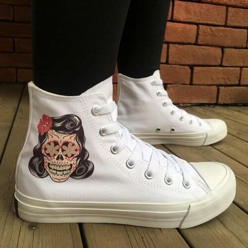 Wen White Shoes Design Female Male Mexican Skull Tattoo High Top Men Canvas Shoes Women Skateboard Sneaker Black Lovers Footwear