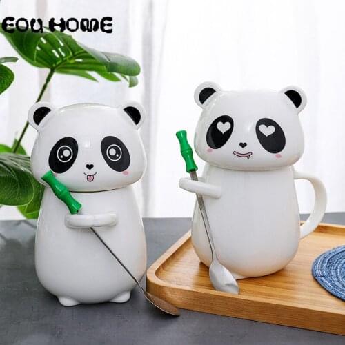 Cartoon Panda Ceramic Coffee Mug Office Creative Cups and Mugs with Spoon Student Breakfast Milk Juice Cup Gift for Childrens