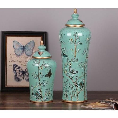Flower And Bird porcelain temple jar vase Ceramic Storage pot home and hotel decorative ceramic Ginger jar with lid