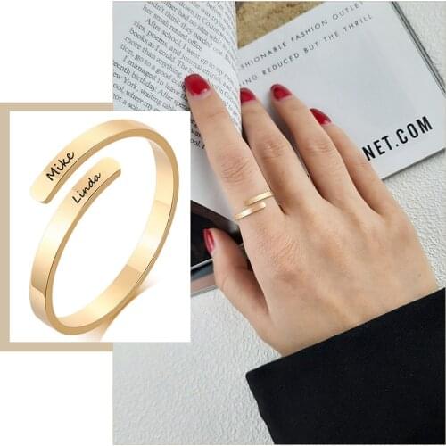 Chic Free Personalized Engraved Names Rings for Women Size Adjustable Simple Stainless Steel Custom Anniversary Gifts Jewelry