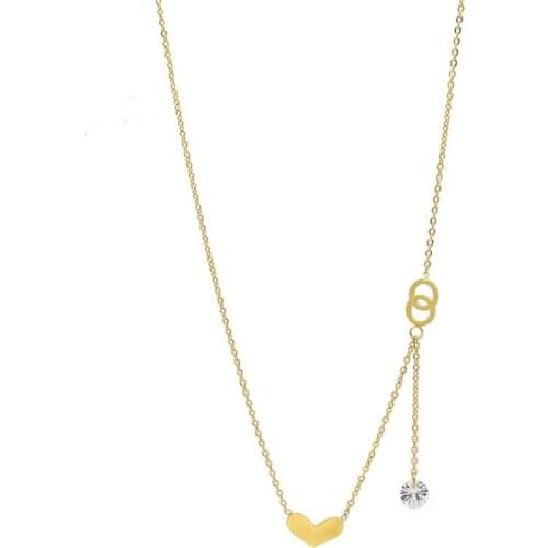 316L Stainless Steel New Fashion Upscale Jewelry Lovers Love Heart Zircon Circle Charms Chain Choker Necklace Pendant For Women