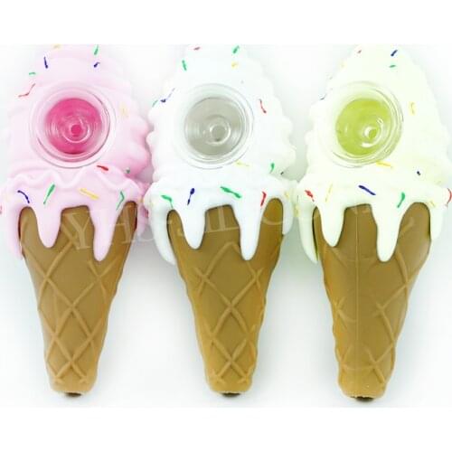 Creative Funny Ice cream pipe silicone Smoking Pipe with glass bowl unbreakable tobacco Hand Pipes