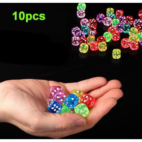 10 Pcs 14mm Transparent Clear Colorful Round Corner Cubes Acrylic Club Game Dice Gambling Board Game
