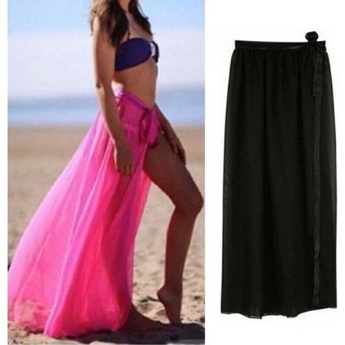 Summer Sexy Women Swim Wear Bikini Cover Up Mesh Sheer Beach Mini Wrap Skirt Sarong Pareo Bathing Suit Cover Ups