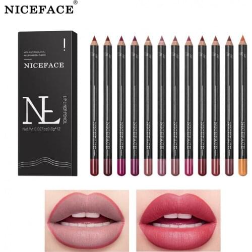 NICEFACE 12 Colors Matte Velvet Lip Liner Set Waterproof Not Easy To Fade Lipstick Contour Pen Makeup Lipstick Tool TSLM1