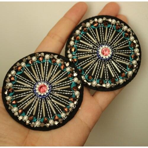Fashion Round rhinestone beaded Patches for clothes Sew on sequin parch badge Applique embroidered parches bordados para