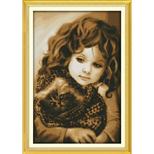 Girl and Cat People Needlework Cross-stitch Kit,Cross Stitch Set,For Embroidery,Printed Counted Cross-Stitching,DIY Handmade