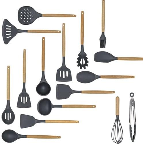 Silicone Cooking Tools Set Spatula Shovel Spoon with Wooden Handle Kitchenware Practical Kitchen Cooking Utensils