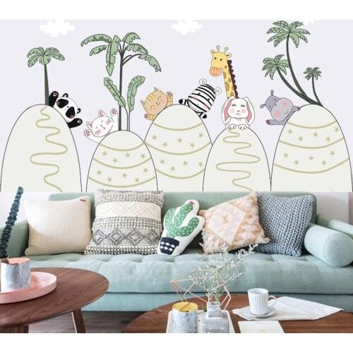 Cartoon Animal Wall Stickers Home Decor Kids Rooms Wall Decal Kindergarten Baby Room Self Adhesive Wallpaper