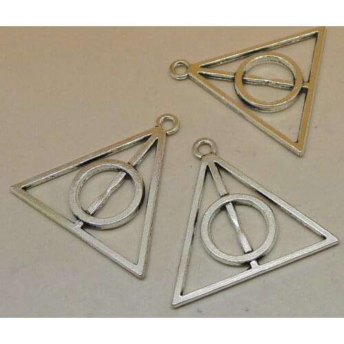 Nevstop 50 Pcs/lot Vintage Triangle Charms Triangle Deathly Hallows A0054 Wizzar Charms DIY Findings 32x33mm