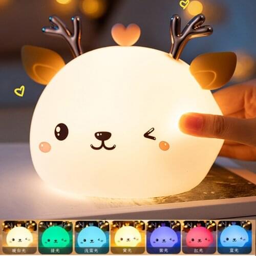 USB Rechargeable Night Light Touch Sensor 3 Colors Wall Lamp Portable Cute Bear Desk Lamp for Bedroom Cabinet Stairs Decorative