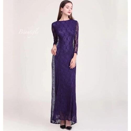 Autumn And Winter New Muslim Dress Lace Slim Long-sleeved Dress Temperament Dress Skirt Slim Evening Dress Lady Jalabiya Dress