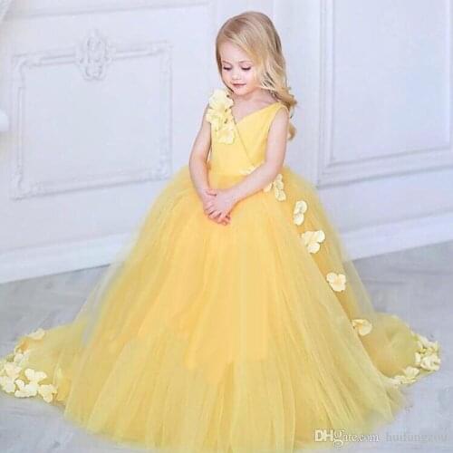 New Arrival Flower Girl Dresses Pageant Dress V Neck Sweep Train 3D Floral Appliqued Girls Formal Wear