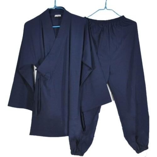 Taoist garment Oblique collarclothes lohan clothing setstaoism suits tai chi martial arts uniform dark blue Summer&Spring