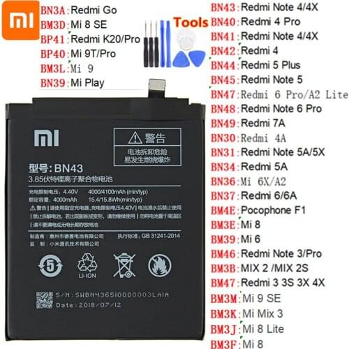 Xiao mi 100% Orginal Phone Battery For Xiaomi Mi Redmi Note Mix 2 3 3S 3X 4 4X 4A 4C 5 5A 5S 5X M5 6 6A 7 8 Pro Plus BN43 BN31