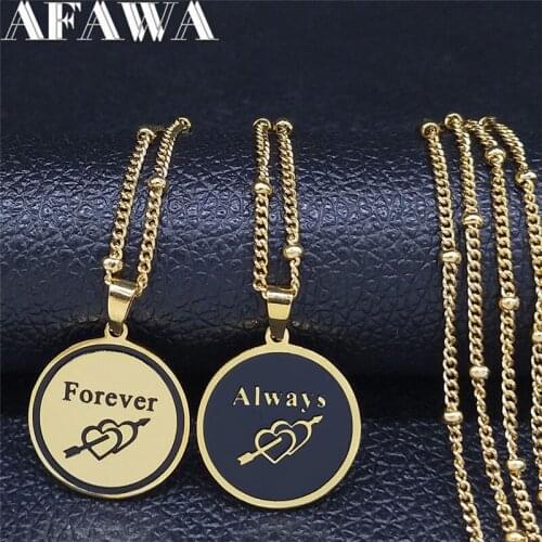 2pcs Forever Love Stainless Steel Necklaces Women/Men Gold Color Pendant Necklace Jewelry acero inoxidable Valentines Day NXS04