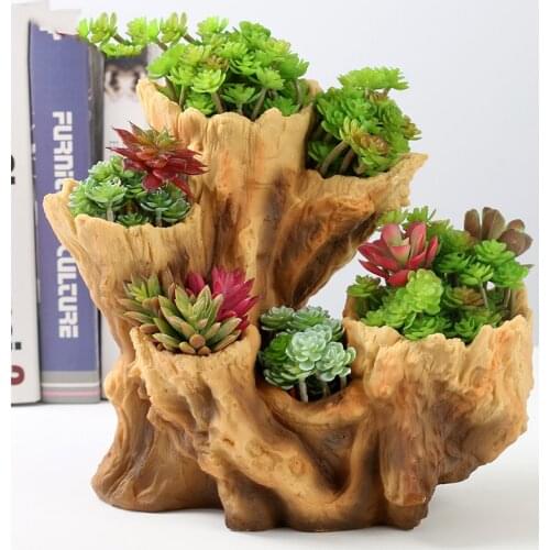Pastoral Resin Tree Root Pot Succulent Potted Ornaments Platter Fleshy Flowerpot Home Livingroom Table Vase Decoration Crafts