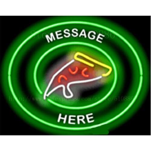 Custom Message Pizza Circular NEON SIGN REAL GLASS BEER BAR PUB LIGHT SIGNS store display Restaurant Advertising Lights 17*14"
