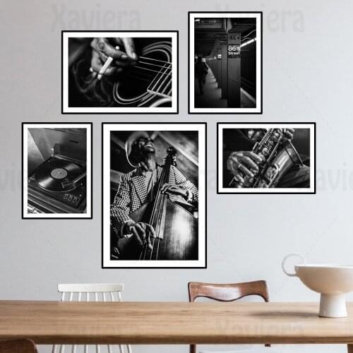 Nordic Metro Art Poster Jazz Musical Instrument Guitar Cello Photography Picture Black and White Canvas Painting Home Decoration