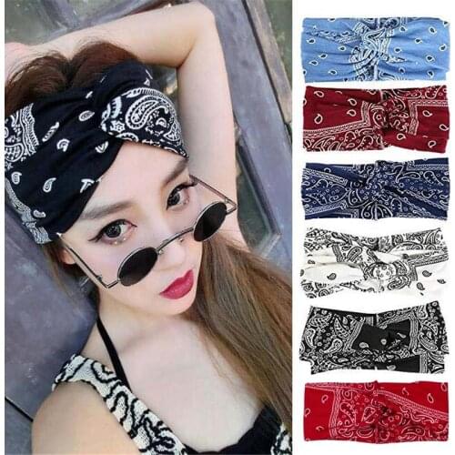 Floral Print Twist Cross Women Headband Soft Cotton Knotted Ladaies Hair Band Boho Style Girls Elastic Hair Accessories