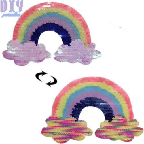 Rainbow Reverse Sequins Sew On Patches for clothes kids Clothing Reversible Change Color Cartoon Patch Applique