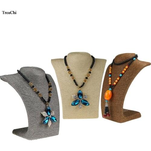 Retro Hemp Rope Mannequin Bust Jewelry Display Stand Shelf Holder L Shape Chain Necklace Jewelry Organizer Bust Stand
