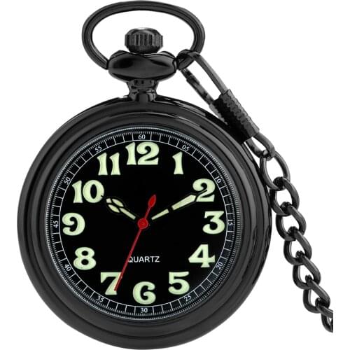 Luxury Noctilucent Fluorescent Open Face Arabic Numerals Quartz Pocket Watch Luminous Gold/Black/Silver Chain Jewelry Clock Gift