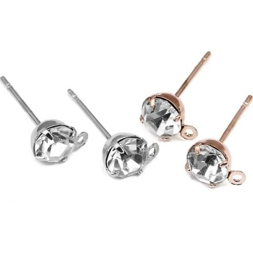 50pcs 4 Prong Copper Rhinestone Crystal Stud Earrings with Hole fit DIY Dangle Drop Earring Making Findings Accessories
